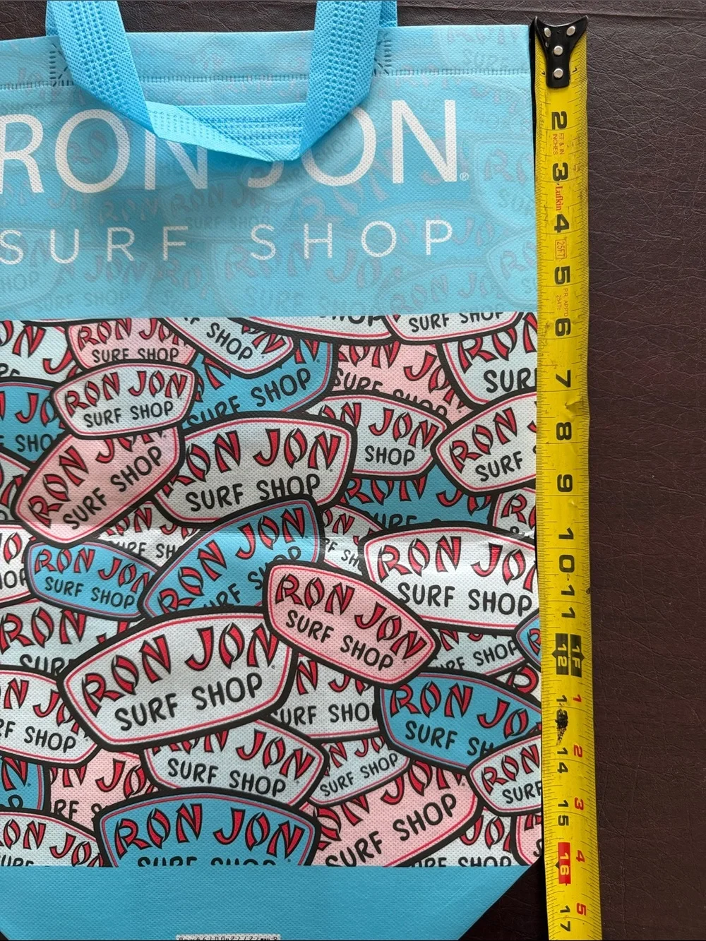 Ron Jon Tote Bag in Aqua, Coral & White Logo Pattern NEW
